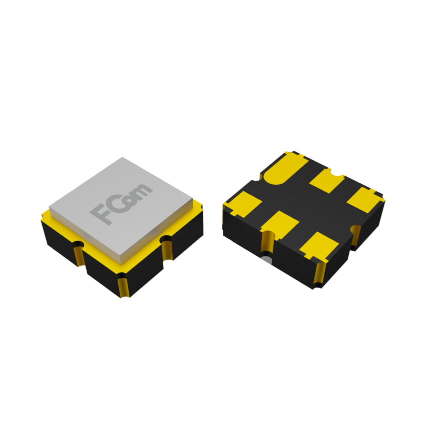 FCom FSF-3030/C/E SAW filter package illustration with top-side and underside views