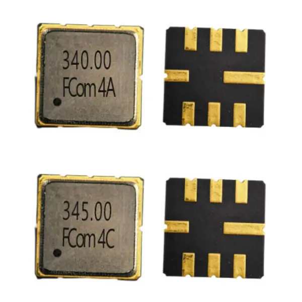 FCom FSF-5050-340M in the upper row and FSF-5050-345M in the lower row, with marked lids on the left and eight-pad undersides on the right.